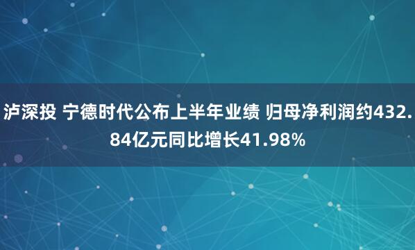 泸深投 宁德时代公布上半年业绩 归母净利润约432.84亿元同比增长41.98%